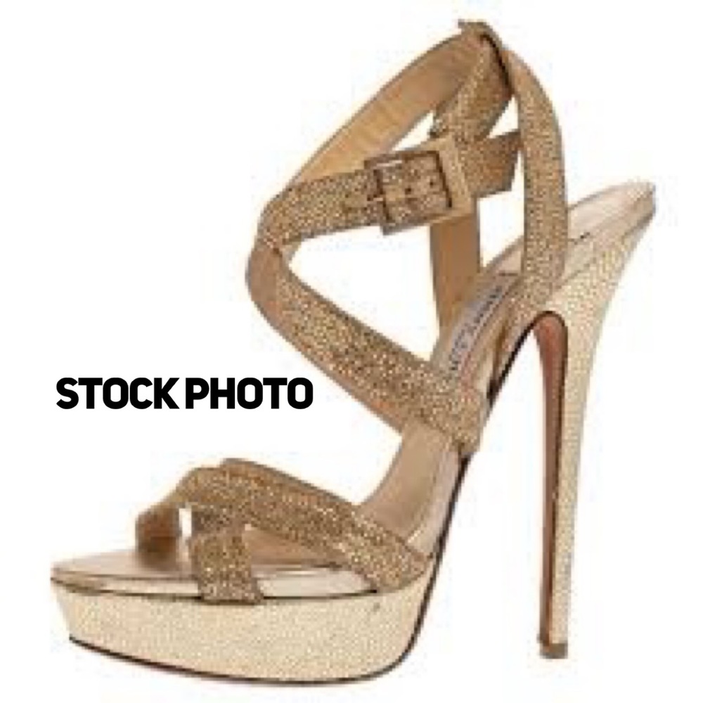 Jimmy Choo Gold Coarse Glitter Lottie Antique Sandals Size 39.5